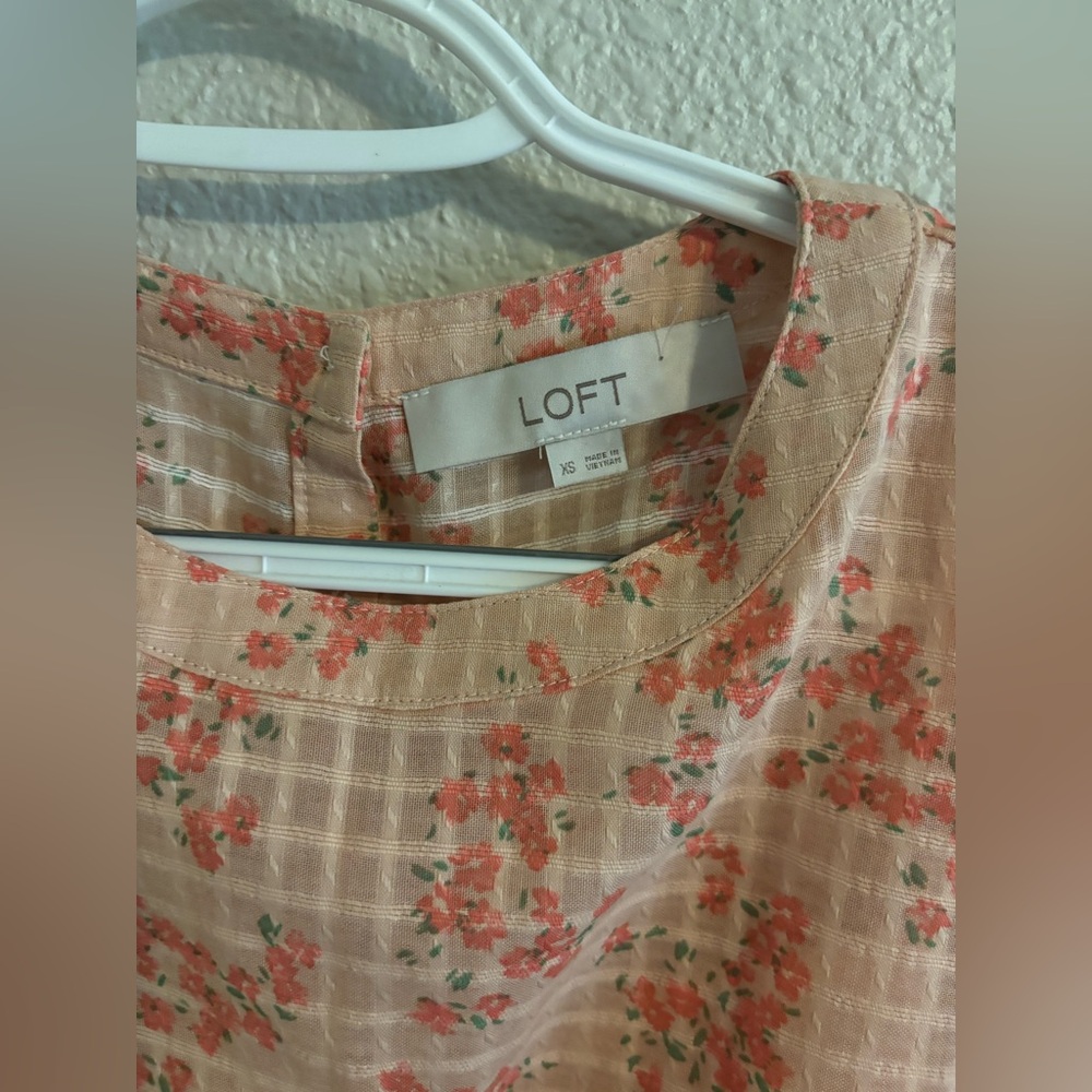 LOFT Peach Floral Tiered Long Sleeve Dress - Picture 3 of 4